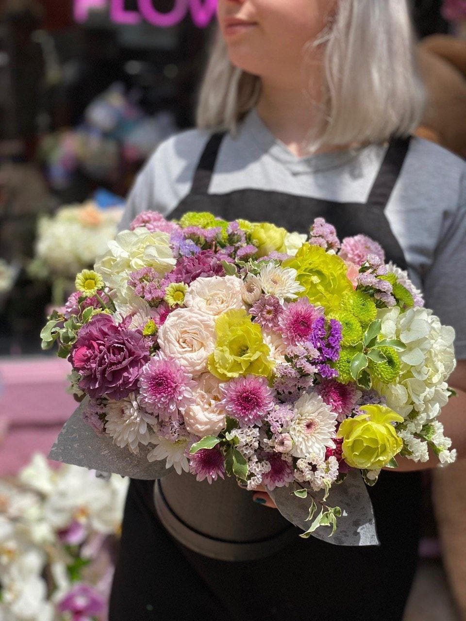 Cindy (Colorful bright arrangement in a box) roses same-day delivery Los Angeles