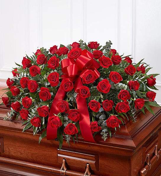 Casket Cover Memory flower arrangement Beverly Hills Los Angeles florist