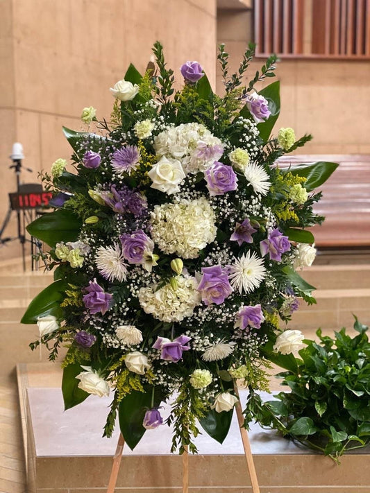 Sympathy spray bouquet roses Beverly Hills florist Pink Clover