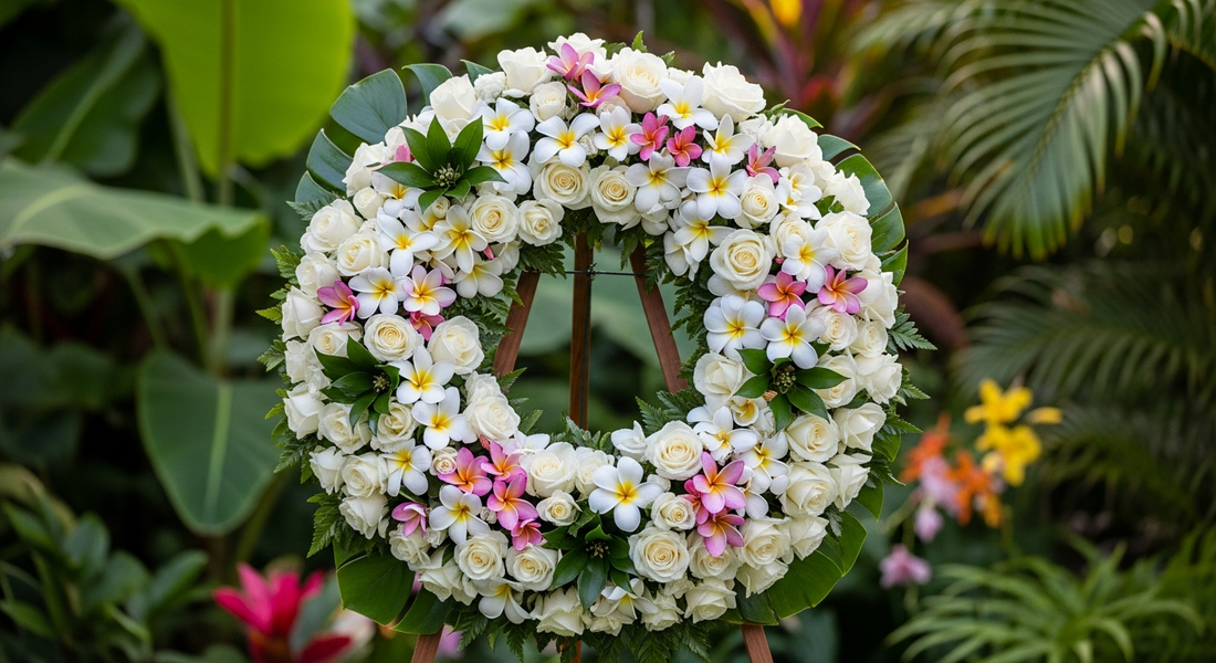 Sympathy flower delivery in Honolulu Hawaii — funeral wreath by Pink Clover Florist