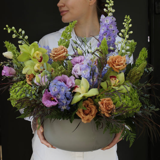 Emerald Wave floral arrangement from Pink Clover LA, styled with fresh blooms and lush foliage