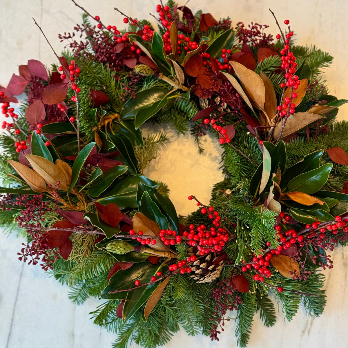 Holiday Wreath ilex berries pine cones same-day delivery Los Angeles