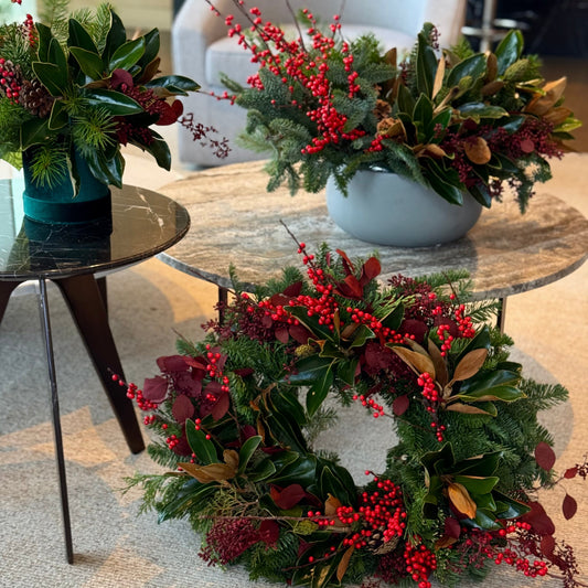 Christmas Set ilex berries magnolia leaves same-day delivery Los Angeles