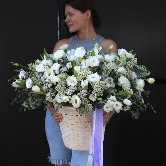 Princess white lisianthus white tulips same-day delivery Los Angeles