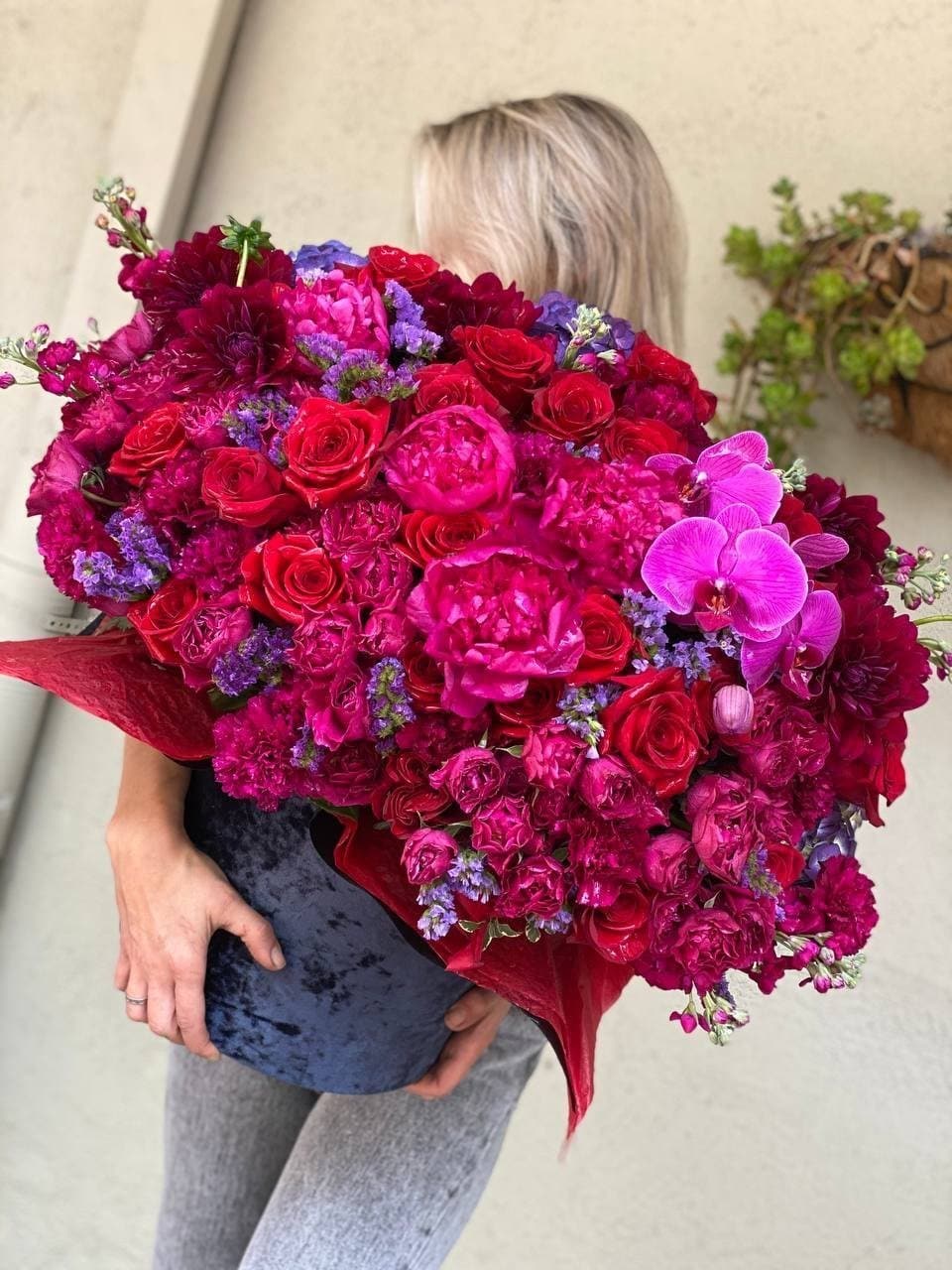 Burgundy box flower arrangement Pacific Heights San Francisco florist