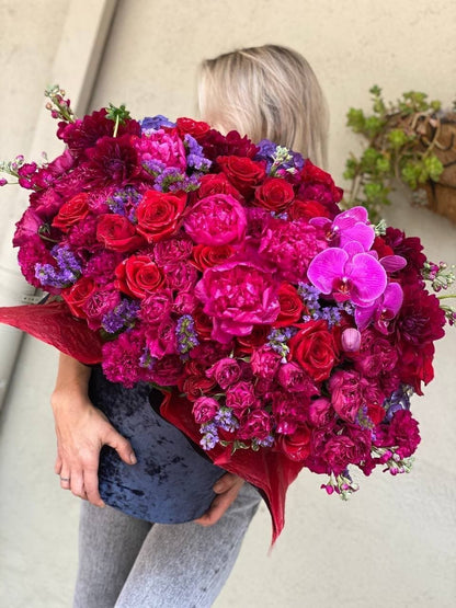 Burgundy box flower arrangement Pacific Heights San Francisco florist