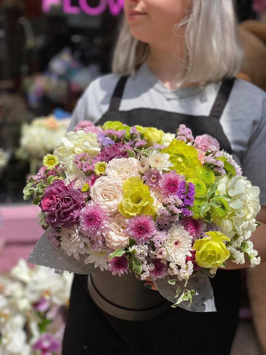 Cindy (Colorful  bright arrangement in a box) roses same-day delivery Los Angeles