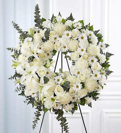 Circle spray White white roses white oriental lilies same-day delivery Los Angeles