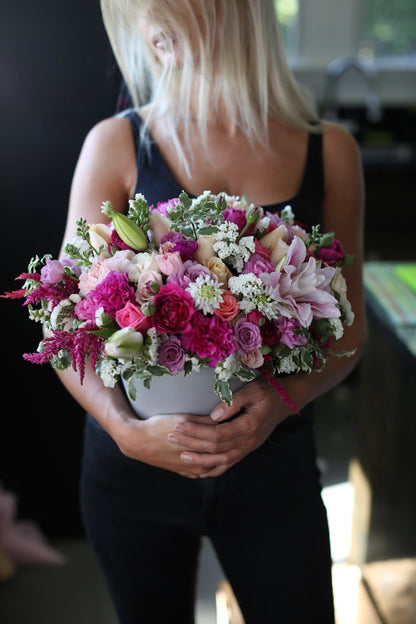 Ellis (Pink lilies with carnations roses mums flowers arrangement) fresh seasonal flowers same-day delivery Los Angeles
