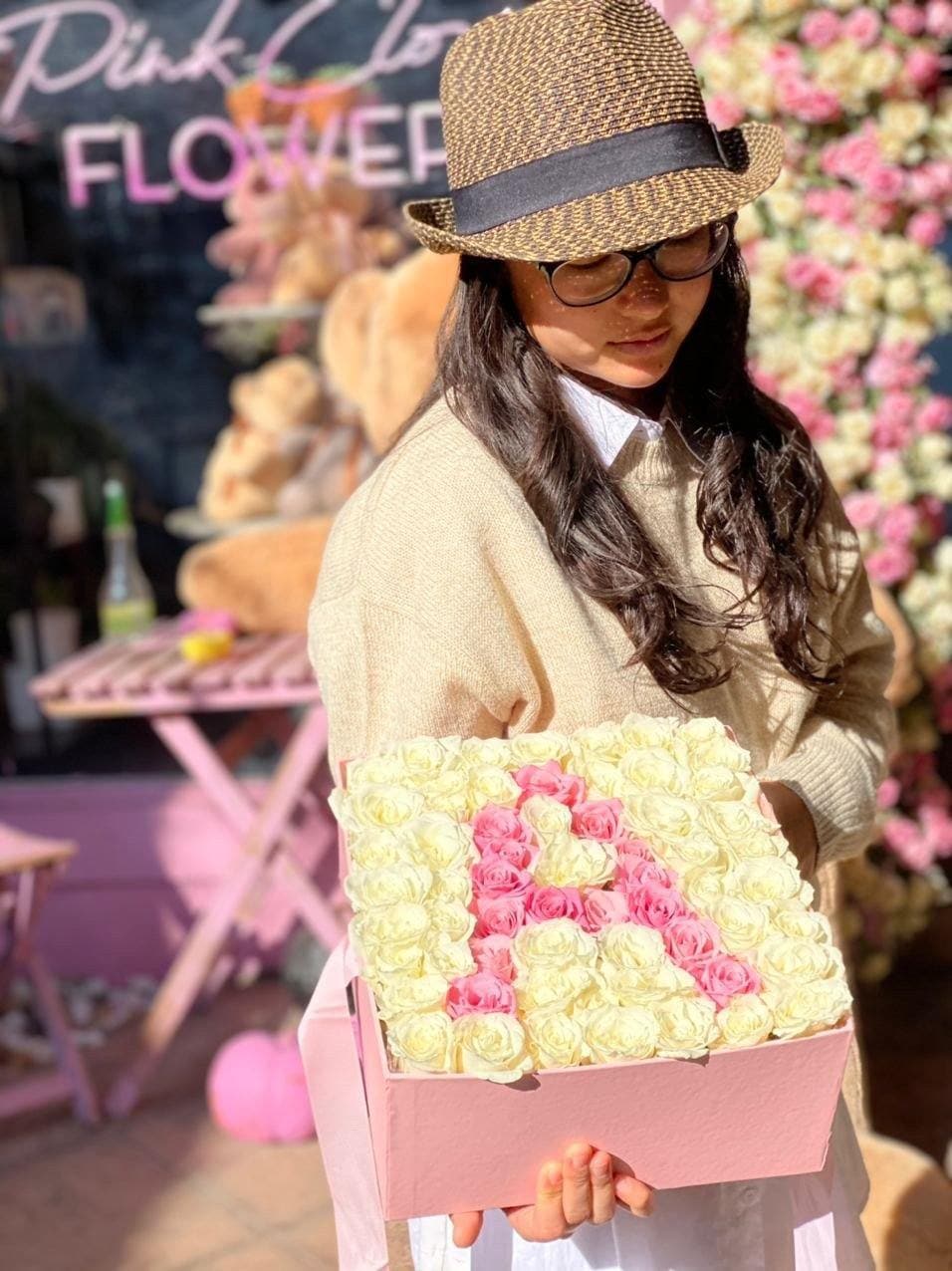 Flower Initial white roses pink roses same-day delivery Los Angeles