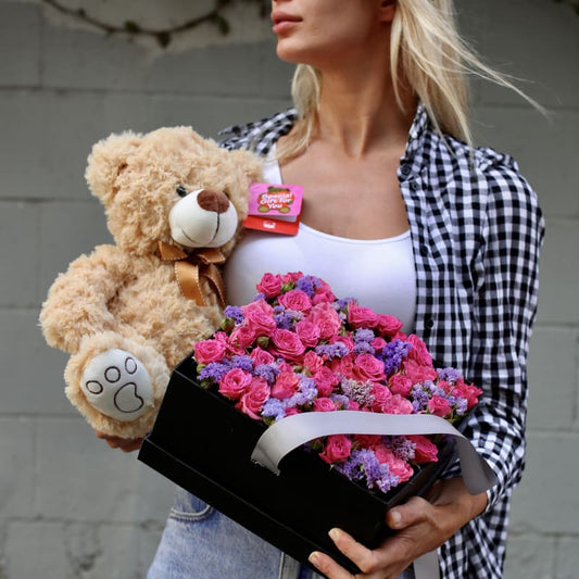 Flowers in a Square Box - Los Angeles Florist - Pink Clover