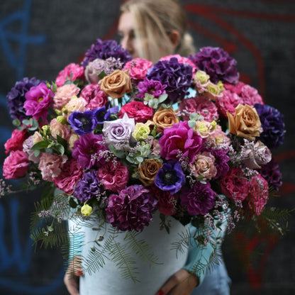 Luxury purple arrangement hydrangeas roses same-day delivery Los Angeles