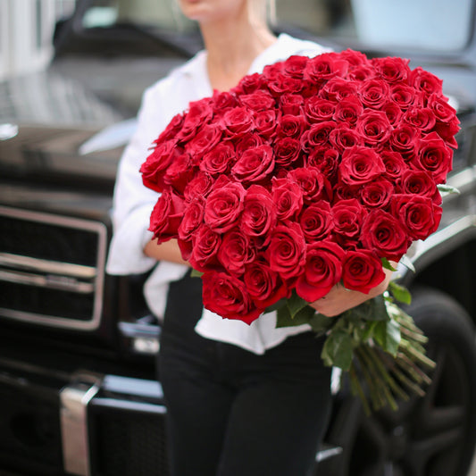 75 Red Roses roses rose foliage same-day delivery Los Angeles