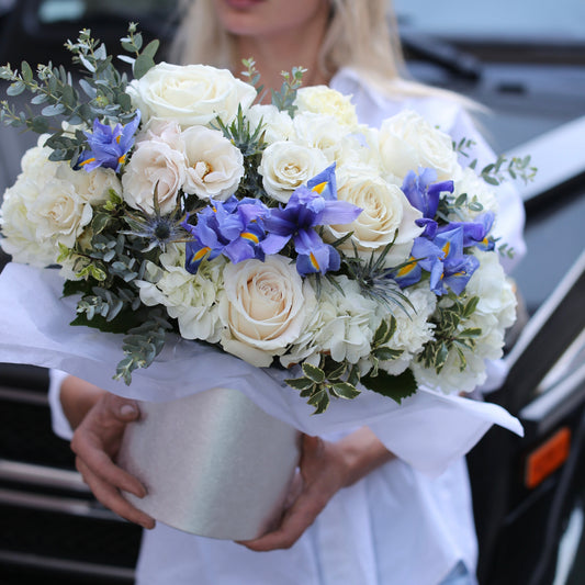 Marine Breeze roses irises same-day delivery Los Angeles