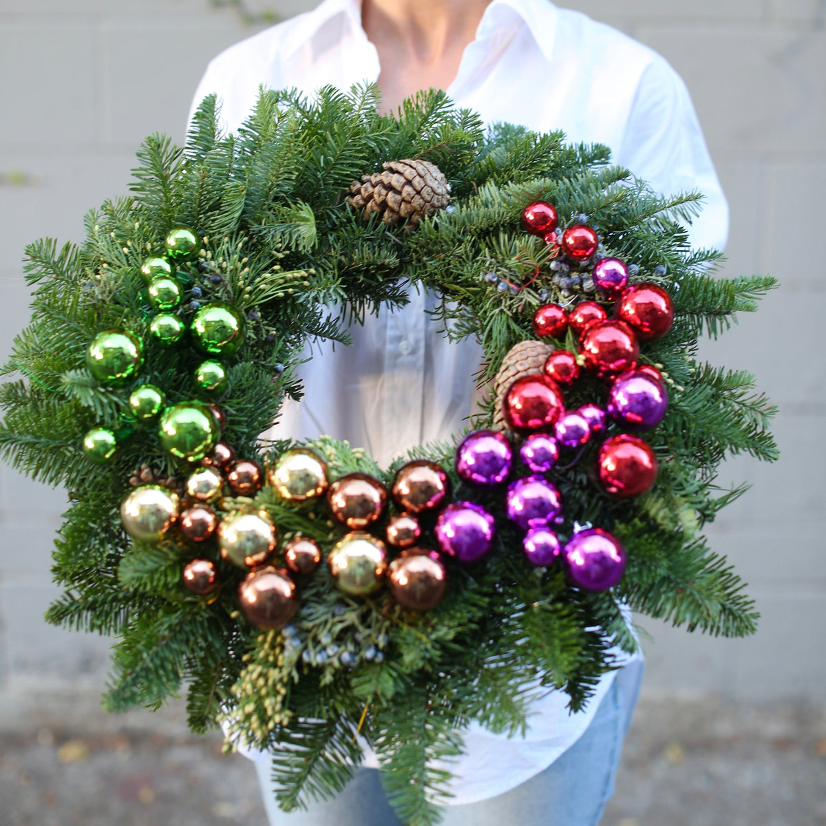 Pine Wreath bouquet roses Beverly Hills florist Pink Clover