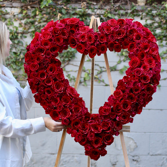 Funeral Wreath - Heart stand Red fresh seasonal flowers same-day delivery Honolulu