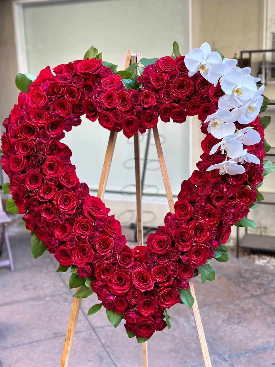 Funeral Wreath - Heart stand Red flower arrangement Pacific Heights San Francisco florist