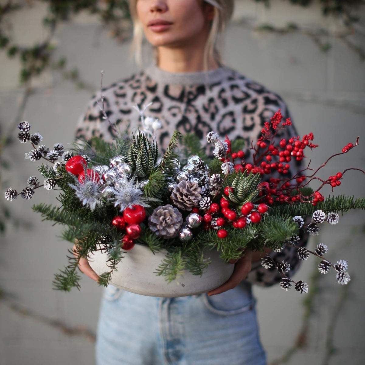 Christmas Tree bouquet roses Beverly Hills florist Pink Clover