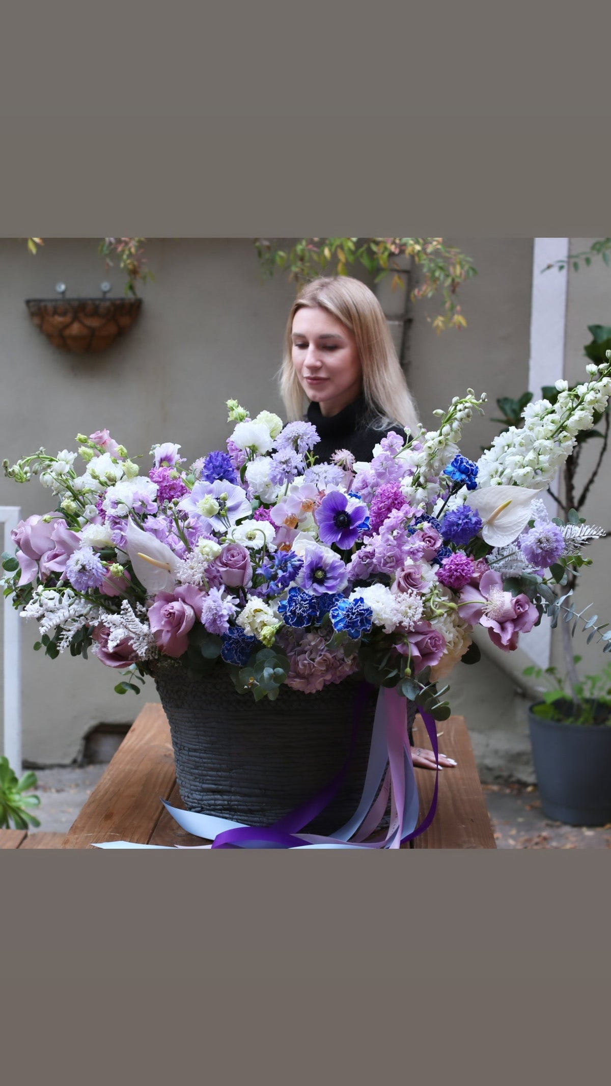 Violet flower arrangement Beverly Hills Los Angeles florist