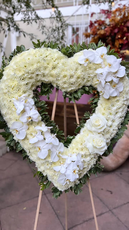 Heart stand White white chrysanthemums white phalaenopsis orchids same-day delivery Los Angeles