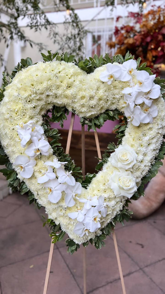 Heart stand White white chrysanthemums white phalaenopsis orchids same-day delivery Los Angeles