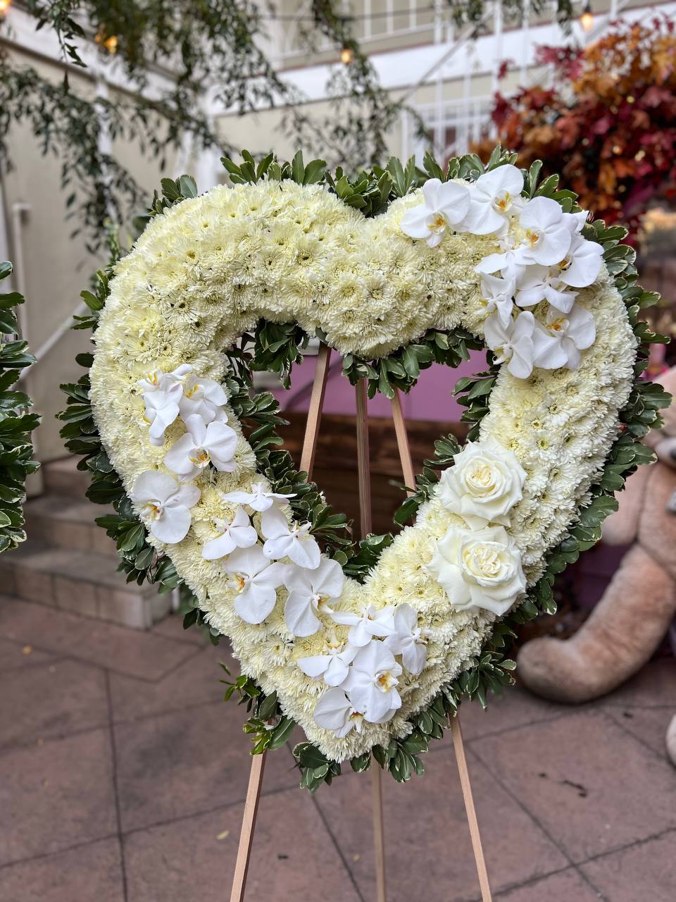 Heart stand White flower arrangement Beverly Hills Los Angeles florist