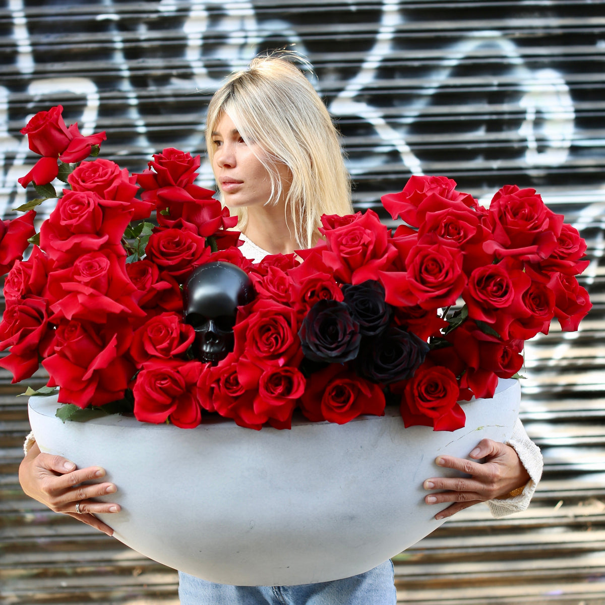 Red roses in ceramic vase roses same-day delivery Los Angeles