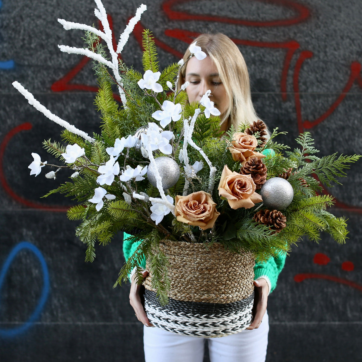 Frosted Bloom caramel roses white orchids same-day delivery Los Angeles