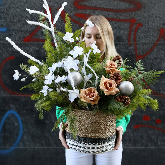 Frosted Bloom caramel roses white orchids same-day delivery Los Angeles