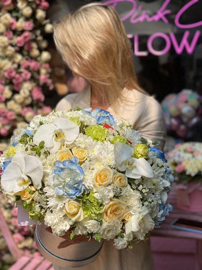 Lidia (roses, orchids and carnations) bouquet roses Beverly Hills florist Pink Clover
