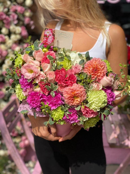 Mix of carnations with dahlias and roses roses carnations same-day delivery Los Angeles