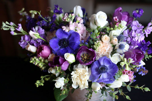 Monique (anemones, tulips and hyacinth) flower arrangement Beverly Hills Los Angeles florist