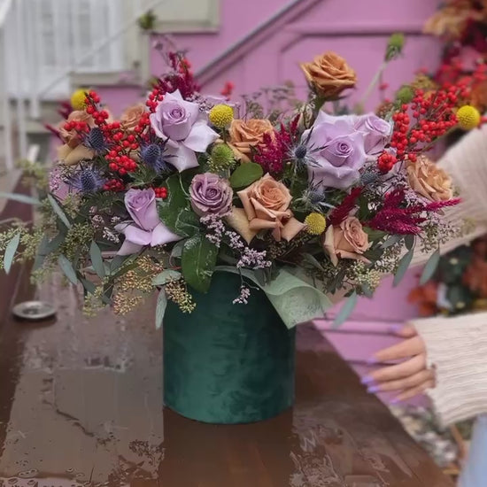 Handcrafted autumn flower design showcasing golden and red tones, ideal for Thanksgiving and cozy celebrations
