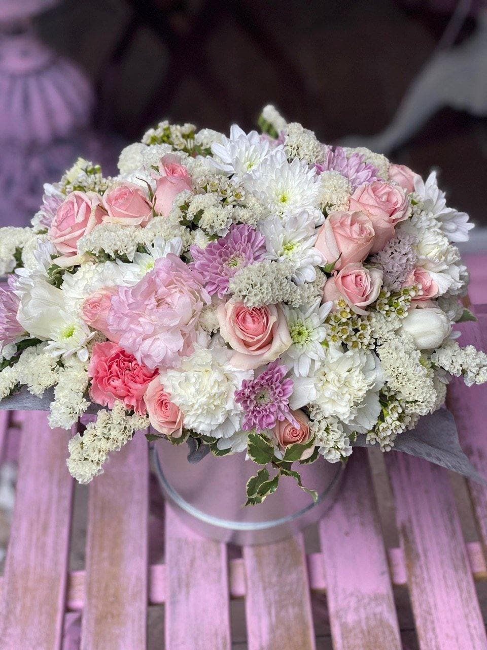 Rosette (Pink arrangement with roses) bouquet roses Beverly Hills florist Pink Clover