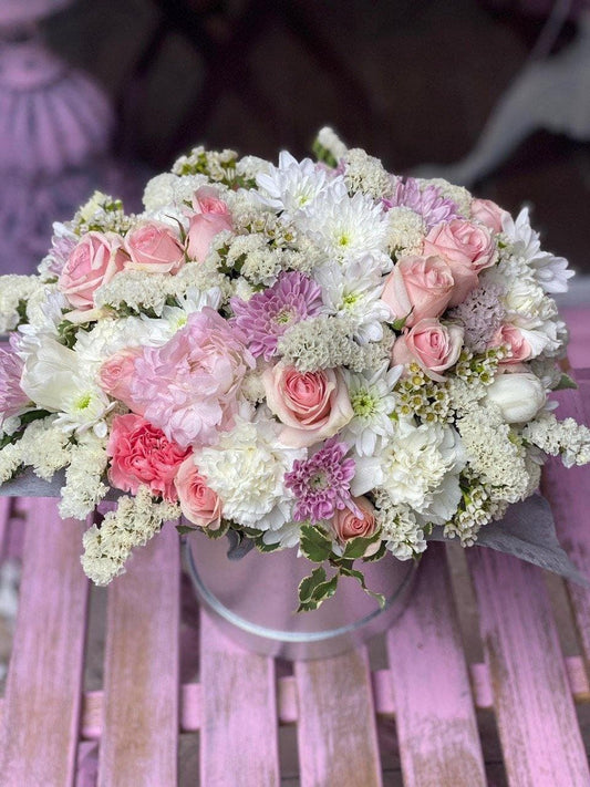 Rosette (Pink arrangement with roses) bouquet roses Beverly Hills florist Pink Clover
